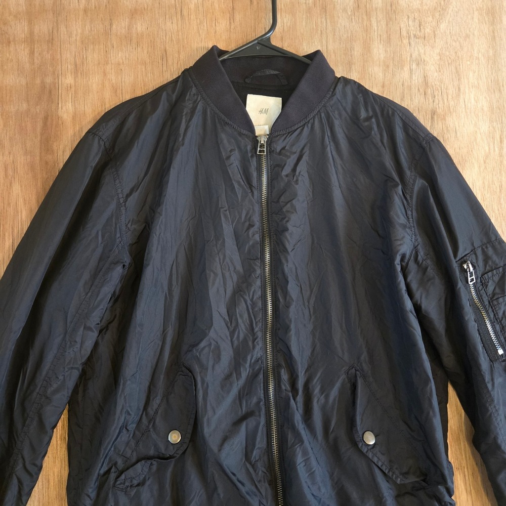 Mens Black Bomber Jacket Full Zip Utility Flight Jacket Size M Thin Streetwear